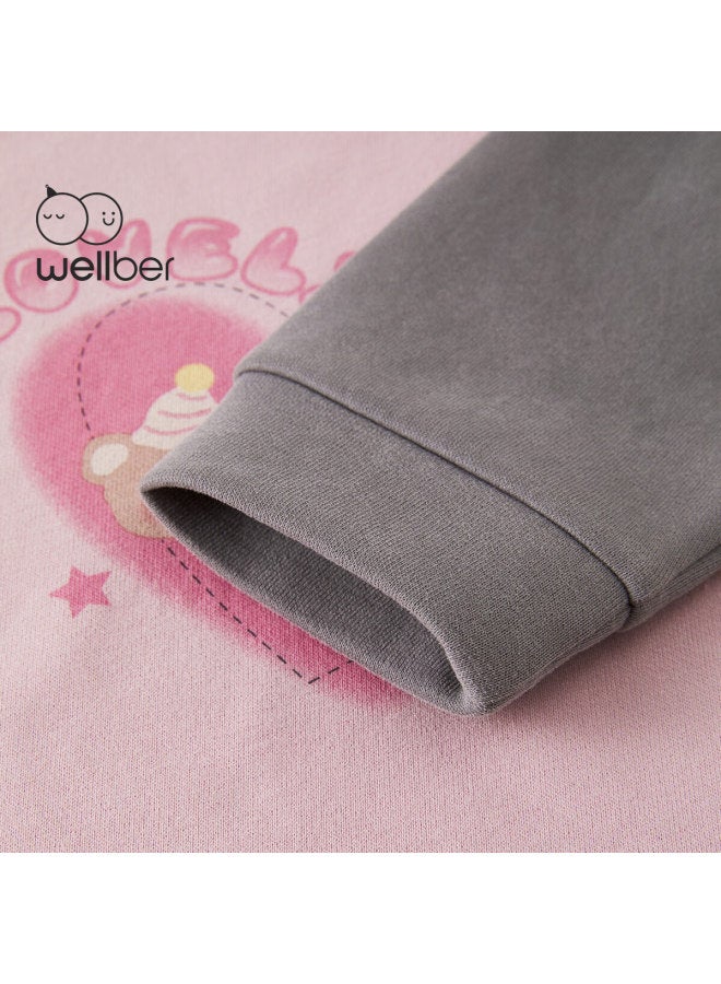 Wellber Spring And Autumn Uni Baby Toddler Raglan Sleeve Color-block Sweatshirt, Fresh Sporty Casual Top, Pink, Size 100 - Image 3