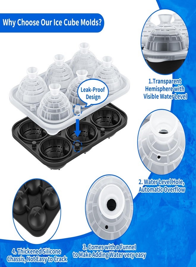 Bongpuda 6 Chamber 2.2" 3D Death Star Ball Ice Cube Tray With Funnel,Large Round Ice Ball Molds Silicone Fun Shapes Whiskey Circle Ice Tray,For Chilling Whiskey,Cocktails,Bourbon,Brandy and Beverages - Image 5