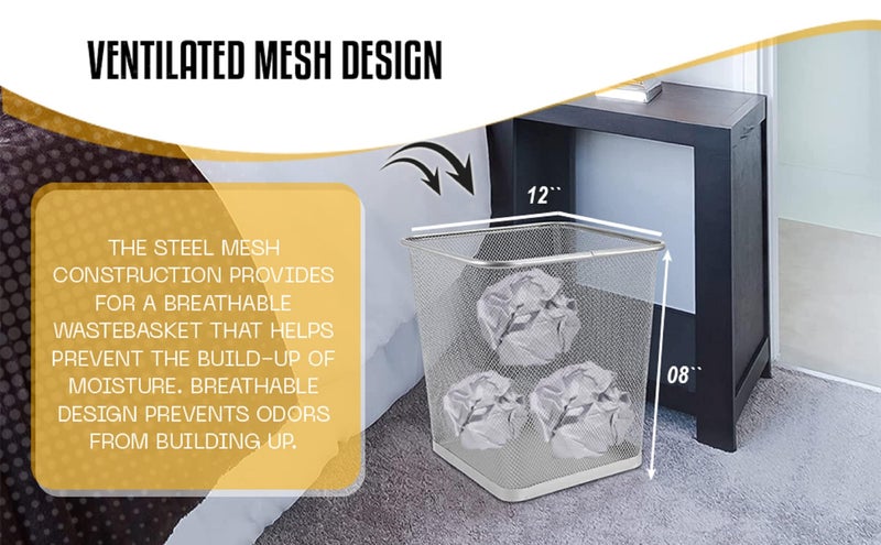 YBM HOME Ybmhome Steel Mesh Rectangular Open Top Waste Basket Bin Trash Can for Office Home 8x12x12 Inches 1042s (1, Silver) - Image 5