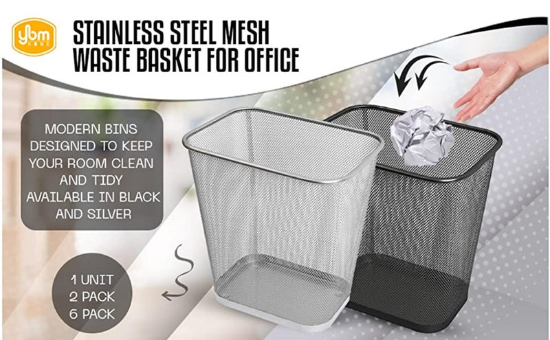 YBM HOME Ybmhome Steel Mesh Rectangular Open Top Waste Basket Bin Trash Can for Office Home 8x12x12 Inches 1042s (1, Silver) - Image 4
