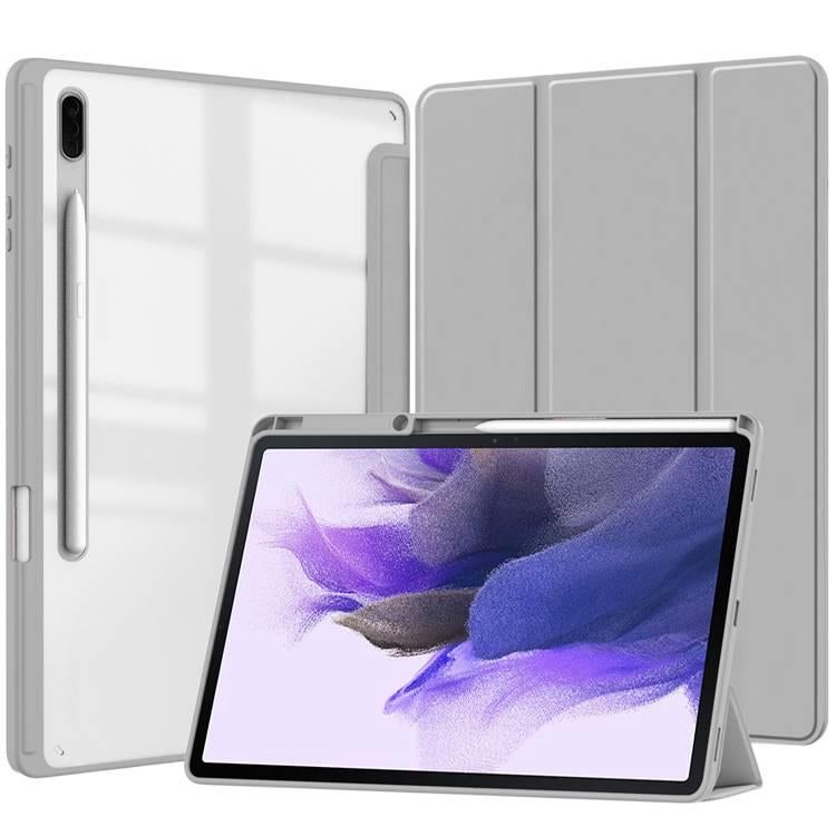 AD Gray Samsung Tab Clear Back Case Compatible with Multiple Samsung Tab Models with Pencil Holder with Protective Cover Stand Function and Daily Tablet Carry - Image 1