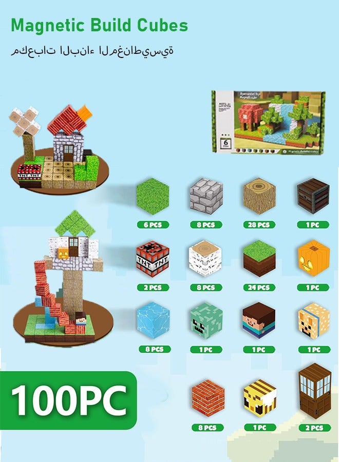 LEFAFA Magnetic Building Blocks,100PCS Magnetic Blocks, Magnetic Tiles Kids Build Cubes, Toddler STEM Sensory Construction Toys,Birthday Gifts for Boys & Girls Ages 3+ - Image 1