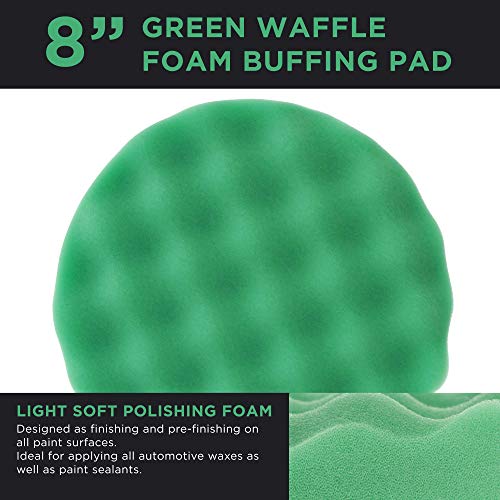 TCP Global 8" Green Waffle Foam Buffing Pad Hook and Loop Backing - Final Cut Pad for Polishing, Automotive, Marine, Truck, RV & Compound Cutting, Car Polishing Pads - Image 2