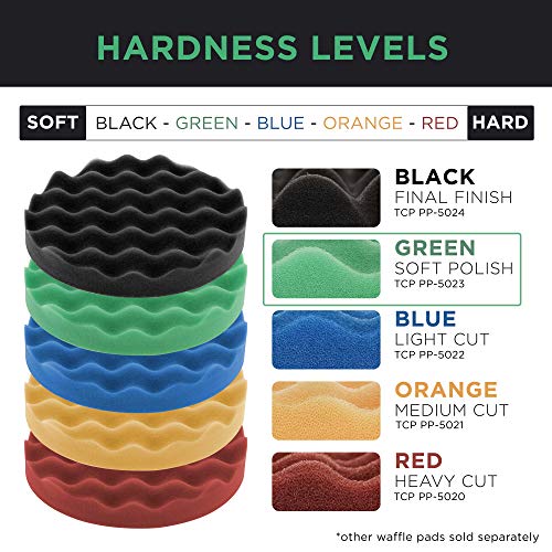 TCP Global 8" Green Waffle Foam Buffing Pad Hook and Loop Backing - Final Cut Pad for Polishing, Automotive, Marine, Truck, RV & Compound Cutting, Car Polishing Pads - Image 5