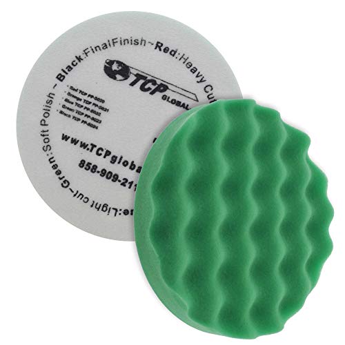 TCP Global 8" Green Waffle Foam Buffing Pad Hook and Loop Backing - Final Cut Pad for Polishing, Automotive, Marine, Truck, RV & Compound Cutting, Car Polishing Pads - Image 1