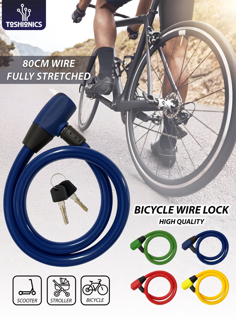 Toshionics قفل دراجة ثقيل 80 سم كابل قفل مضاد للسرقة للدراجة، السكوتر، عربة الأطفال، الدراجة الكهربائية، الدراجة النارية، البوابة والاستخدام الخارجي مع مشبك قفل سبائك مع سلك فولاذي مطلي بـ HDPE (T114631) - Image 1
