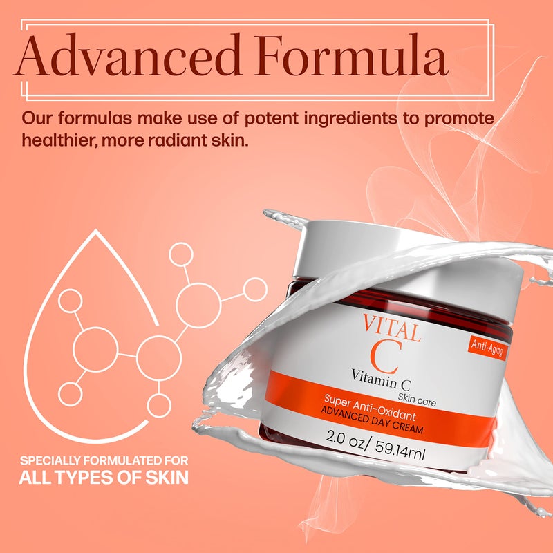 Dermapeutics Advanced Vitamin C Face Moisturizer Cream/Lotion - Anti-Oxidant, Hydrating Day & Night Cream to Reduce Wrinkles, Fine Lines, Dark Circles & Dark Spots | 2 Fl Oz - Image 3