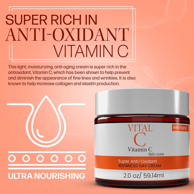 Dermapeutics Advanced Vitamin C Face Moisturizer Cream/Lotion - Anti-Oxidant, Hydrating Day & Night Cream to Reduce Wrinkles, Fine Lines, Dark Circles & Dark Spots | 2 Fl Oz - Image 2