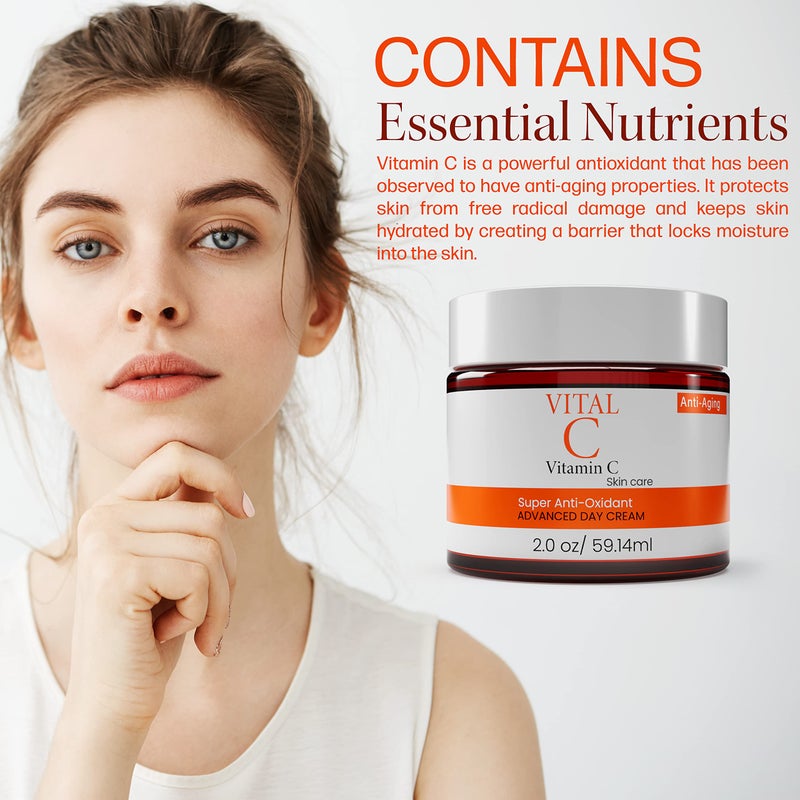 Dermapeutics Advanced Vitamin C Face Moisturizer Cream/Lotion - Anti-Oxidant, Hydrating Day & Night Cream to Reduce Wrinkles, Fine Lines, Dark Circles & Dark Spots | 2 Fl Oz - Image 4