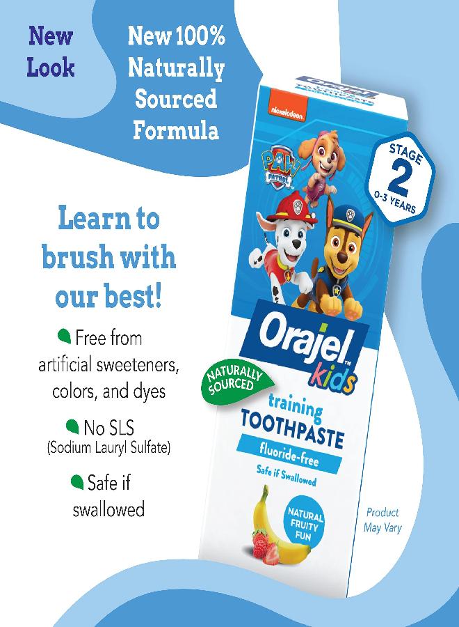 Orajel Kids Paw Patrol Fluoride-Free Training Toothpaste, Natural Fruity Fun Flavor, #1 Pediatrician Recommended Fluoride-Free Toothpaste, 1.5oz Tube - Image 2