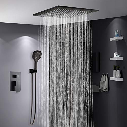 LightInTheBox Contemporary 2-Function Rain Shower Head Ceiling Mounted Rainfall Square Shower Head Stainless Steel Overhead Rainfall Massage Top Sprayer Matte Black - Image 1