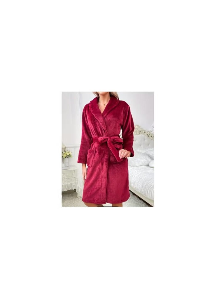 Hanady Women's short robe in attractive burgundy color - soft polar and sheen fabric for comfort and elegance - one size up to 85 kg - Image 1