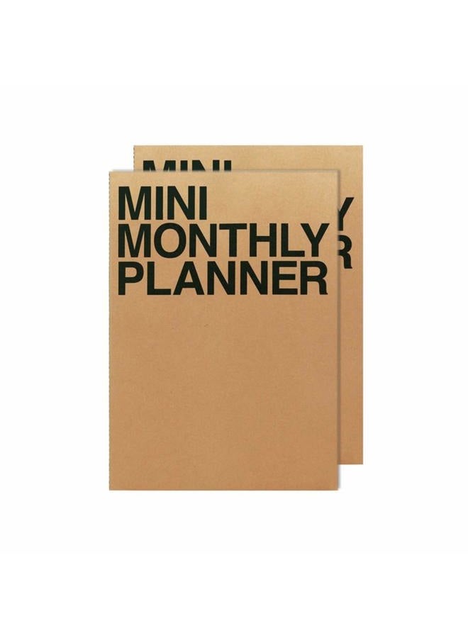 Jstory Mini Monthly Planner Set of 2 Stitch Bound Flat Lay Pocket Size Year Round Flexible Cover Goal/Time Organizer Thick Paper Eco Friendly Customizable A7 16 Months 150 GSM 18 Sheets Each Kraft - Image 1