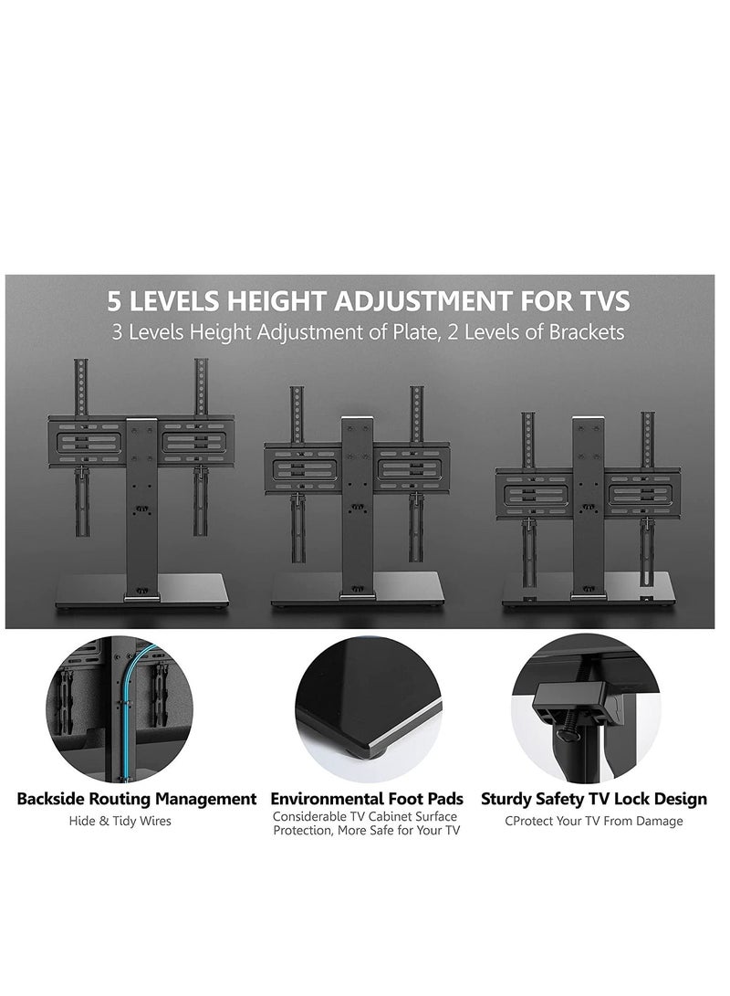 Adjustable TV Stand Mount with Tempered Glass Base Max Vesa For 37-55 inch LCD LED TV Black - Image 3