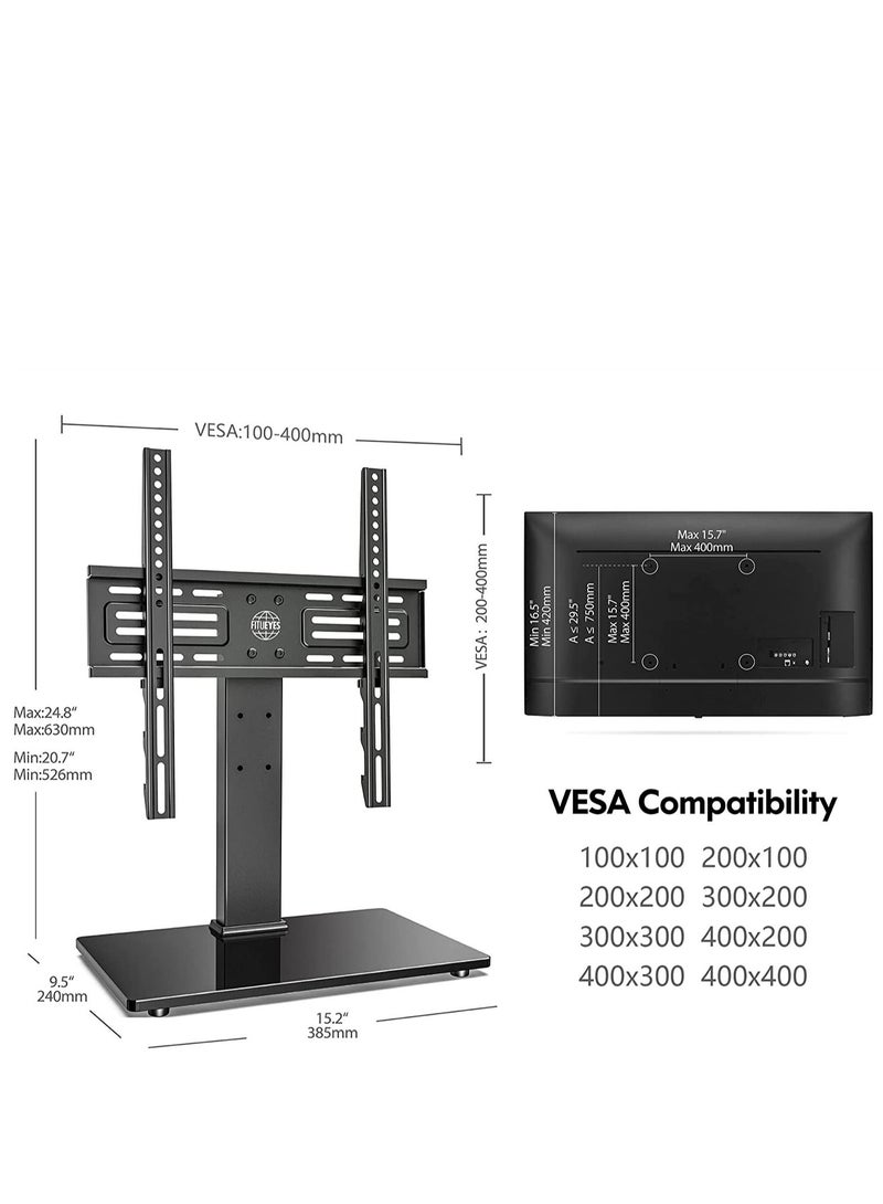 Adjustable TV Stand Mount with Tempered Glass Base Max Vesa For 37-55 inch LCD LED TV Black - Image 2