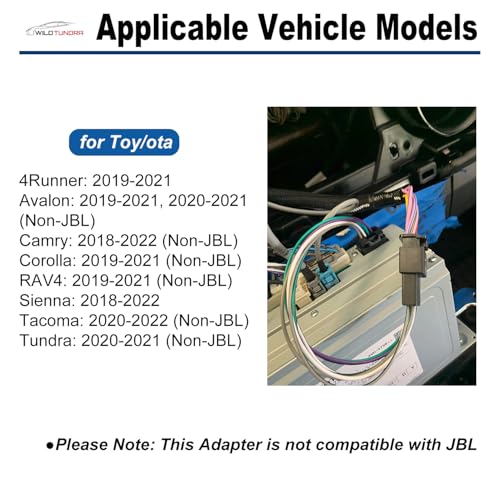 WildTundra Car Stereo AMP Amplifier Subwoofer Speaker Wiring compatible with Toyota 2018-2022(Non-JBL) Radio Stereo T-Harness Subwoofer Amplifier Install Cable Adapter Camry RAV4 Tacoma Corolla Improve Car Sound - Image 3