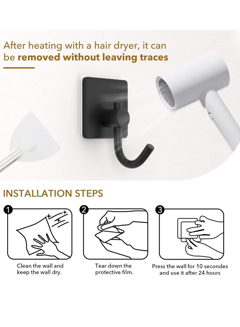 4 Packs Heavy Duty Stick On Wall and Door Hooks for Hanging Bathroom Towel Hooks and Kitchen Hallway Sticky Black Hooks Coat Hooks Robe Hook Wall Mounted Stainless Rustproof - Image 4