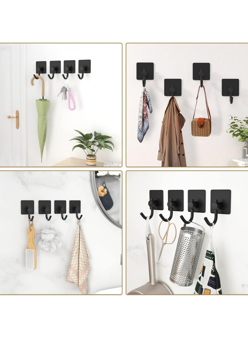 4 Packs Heavy Duty Stick On Wall and Door Hooks for Hanging Bathroom Towel Hooks and Kitchen Hallway Sticky Black Hooks Coat Hooks Robe Hook Wall Mounted Stainless Rustproof - Image 5