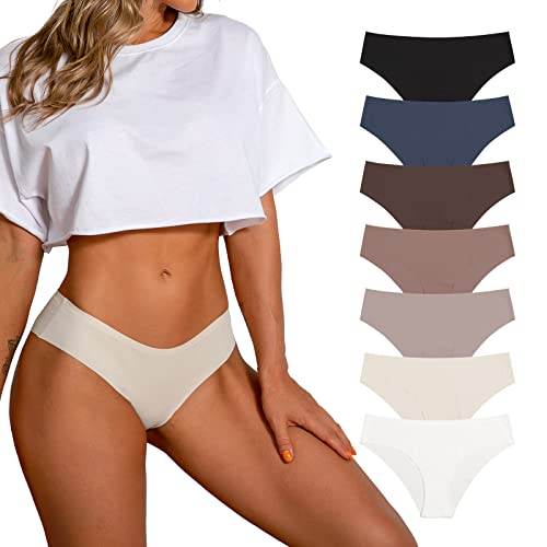 SHARICCA Women Seamless Cheeky Bikini No Show Panties Ladies Invisible Breathable Hipster Soft Stretch Underwear 7 Pack (7P11,M) - Image 1