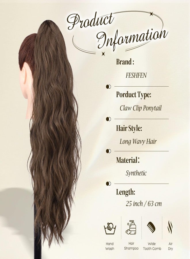 فيشبن وصلات شعر ذيل حصان من فيشفين، ذيل حصان طويل بمشبك، وصلات شعر صناعية مموجة طبيعية للنساء، بني كستنائي 25 بوصة - Image 5