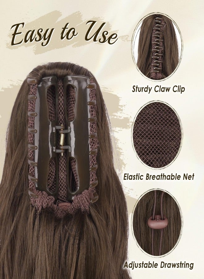 فيشبن وصلات شعر ذيل حصان من فيشفين، ذيل حصان طويل بمشبك، وصلات شعر صناعية مموجة طبيعية للنساء، بني كستنائي 25 بوصة - Image 3