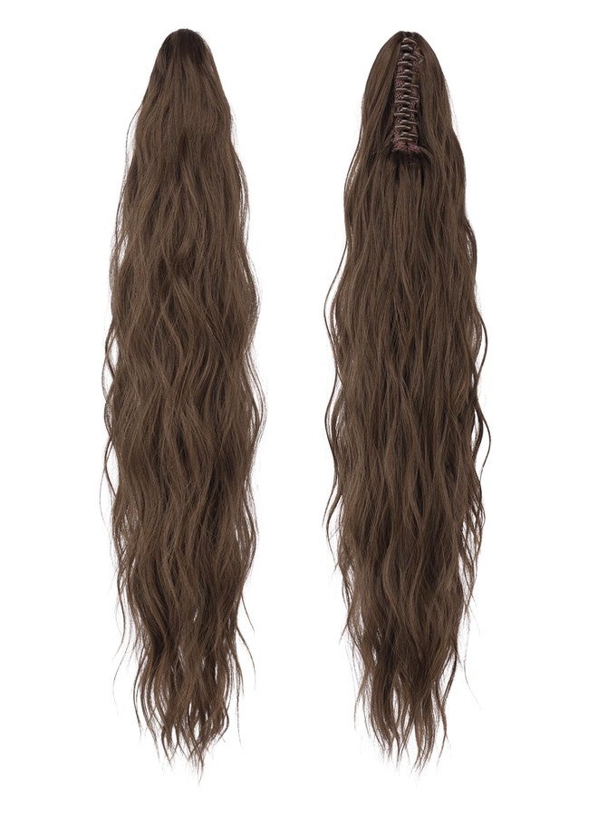فيشبن وصلات شعر ذيل حصان من فيشفين، ذيل حصان طويل بمشبك، وصلات شعر صناعية مموجة طبيعية للنساء، بني كستنائي 25 بوصة - Image 2
