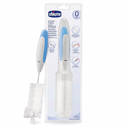 Chicco Baby Bottle Cleaning Brush with 360 degree cleaning I Soft Nylon Bristles I Anti Slip Handle I Bottle Nipple & Straw Cleaner Set I Easy to Clean Corners I BPA-Free (Blue-Pack of 1) - Image 1