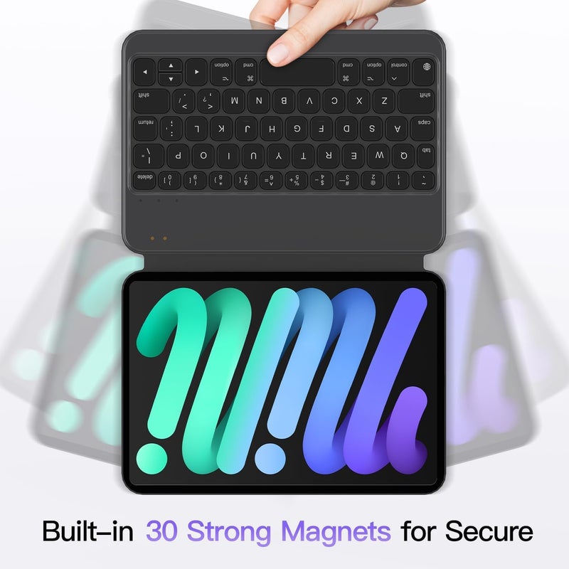 حقيبة لوحة مفاتيح HOU لـ iPad mini الجيل السابع (A17 Pro، 2024) والجيل السادس (2021) مقاس 8.3 بوصة، نوع فوليو فائق النحافة للوحة المفاتيح، عرض الطاقة، غطاء حماية مغناطيسي يدعم iPad mini 6/7 - Image 5