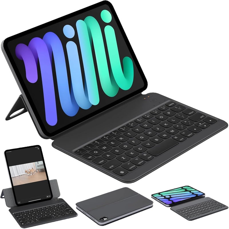 حقيبة لوحة مفاتيح HOU لـ iPad mini الجيل السابع (A17 Pro، 2024) والجيل السادس (2021) مقاس 8.3 بوصة، نوع فوليو فائق النحافة للوحة المفاتيح، عرض الطاقة، غطاء حماية مغناطيسي يدعم iPad mini 6/7 - Image 1