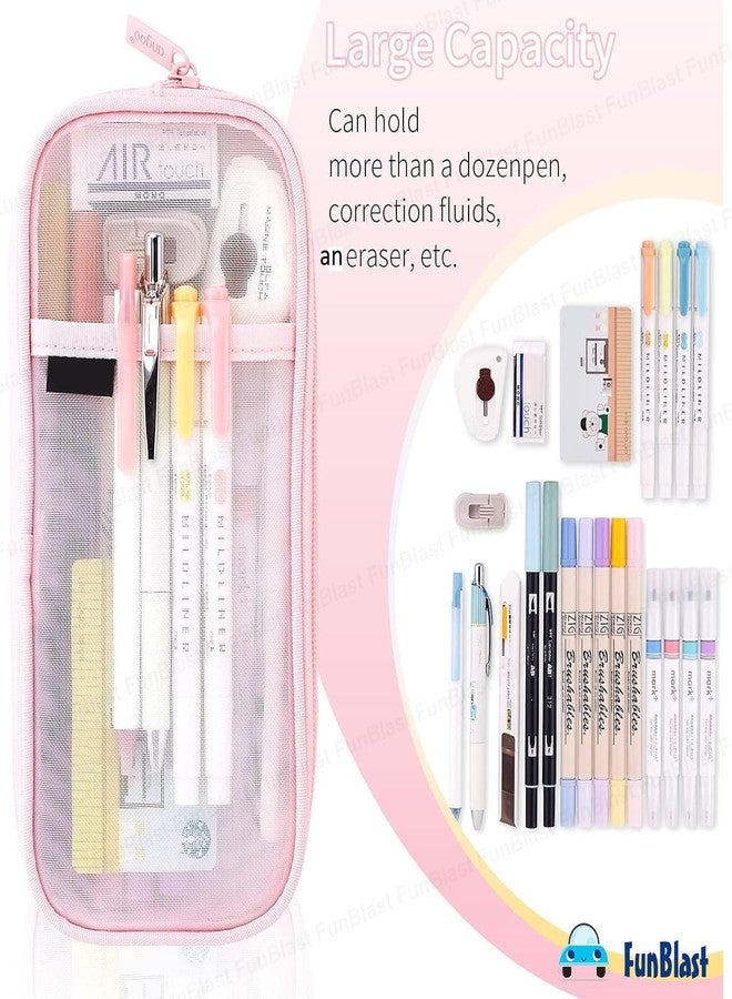 FunBlast Pen Pencil Case, Transparent Pencil Pouch with Zipper Closure Portable Clear Makeup Pouch, Large Capacity Pencil Bag, Stationery Bag for Students Girls Office Adults (Pink) - Image 4