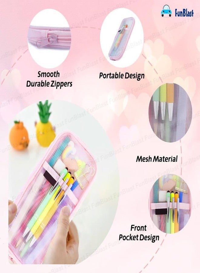 FunBlast Pen Pencil Case, Transparent Pencil Pouch with Zipper Closure Portable Clear Makeup Pouch, Large Capacity Pencil Bag, Stationery Bag for Students Girls Office Adults (Pink) - Image 3