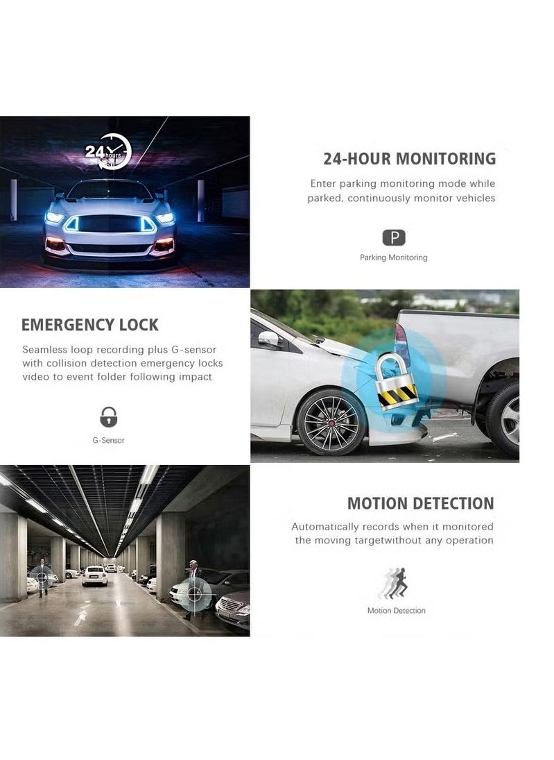 AS SEEN ON TV - Car Dash Camera, 4 Inch 1296p Motion Detection Dash Camera For Car, 3 Channel Dash Cam Front And Rear Inside, Three Way Triple Car Camera With Night Vision, Loop Recording, G Sensor, Parking Monitor - Image 1