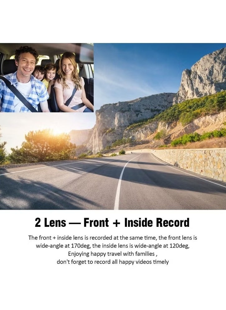 AS SEEN ON TV - Car Dash Camera, 4 Inch 1296p Motion Detection Dash Camera For Car, 3 Channel Dash Cam Front And Rear Inside, Three Way Triple Car Camera With Night Vision, Loop Recording, G Sensor, Parking Monitor - Image 1