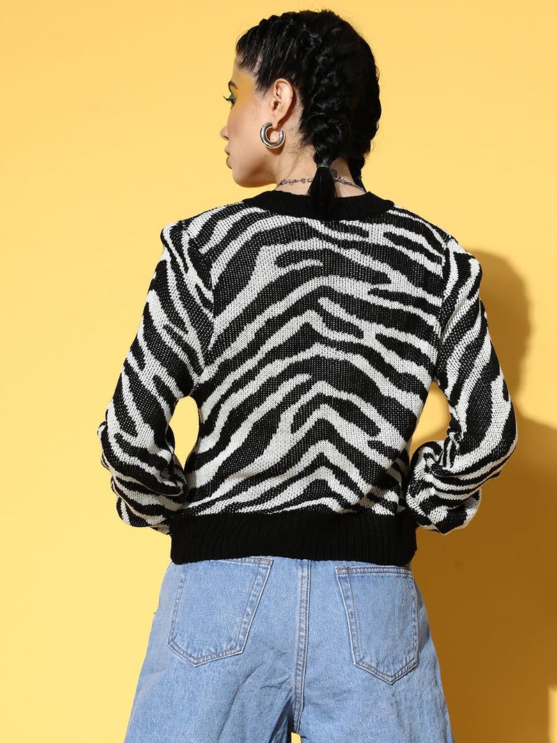 SASSAFRAS Black Animal Print Front Open Wool Cardigan - Image 5