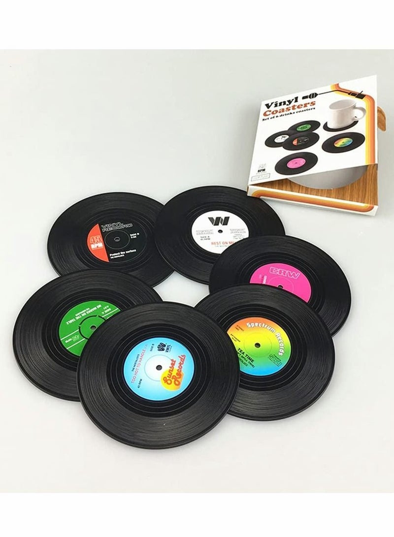 NIBEMINENT Record Coasters for Drinks with Gift Box Vinyl Disk Non-Slip 4.1 Inch Size Friend Parents to Restaurant/Bar/Party 6 Pcs  - Image 1