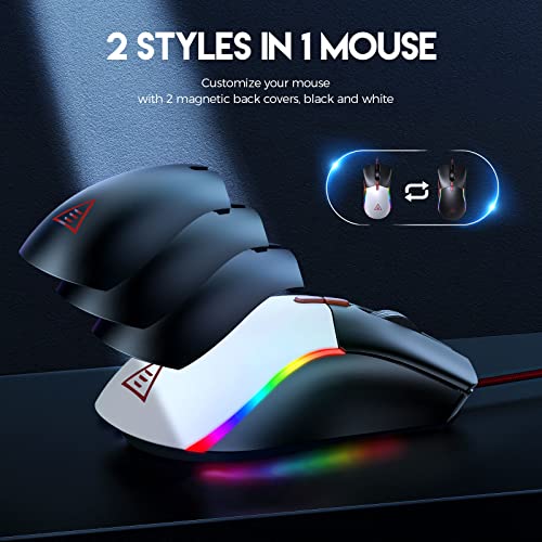 EKSA EM200 Gaming Mouse Wired, USB Mice with 13 RGB Backlit (Black and White) - Image 3