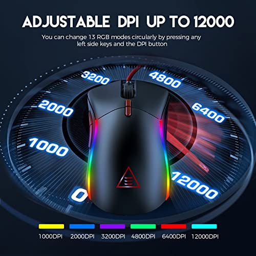 EKSA EM200 Gaming Mouse Wired, USB Mice with 13 RGB Backlit (Black and White) - Image 2