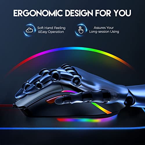 EKSA EM200 Gaming Mouse Wired, USB Mice with 13 RGB Backlit (Black and White) - Image 5