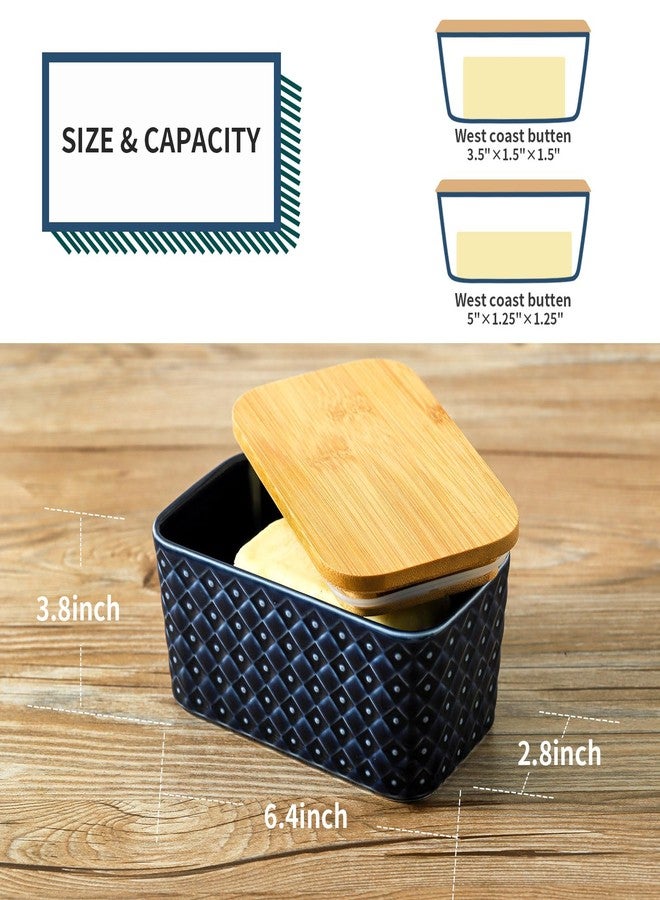 Tikooere Ceramic Butter Dish with Lid,Large Butter Container with Airtight Cover for Countertop or refrigerator,Farmhouse Butter Holder for Kitchen Gifts,Dishwasher Safe,Navy Blue Embossed Pattern - Image 2
