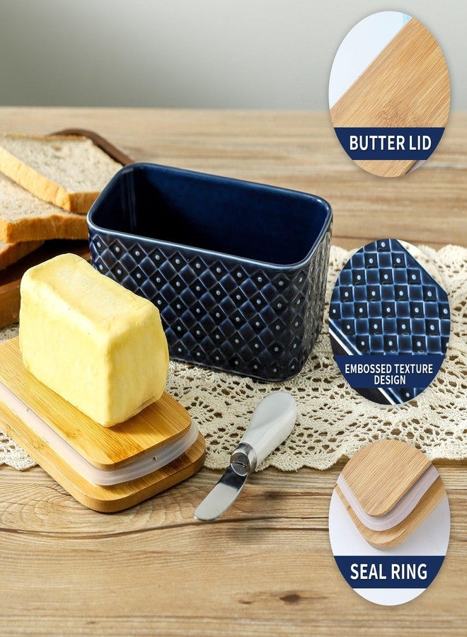 Tikooere Ceramic Butter Dish with Lid,Large Butter Container with Airtight Cover for Countertop or refrigerator,Farmhouse Butter Holder for Kitchen Gifts,Dishwasher Safe,Navy Blue Embossed Pattern - Image 4