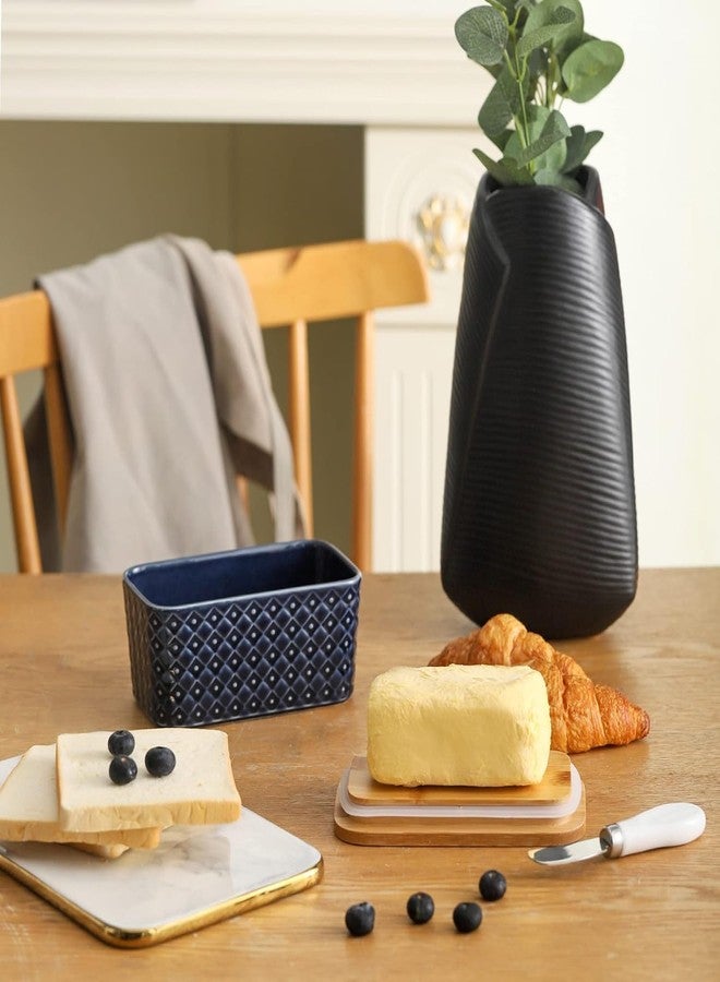 Tikooere Ceramic Butter Dish with Lid,Large Butter Container with Airtight Cover for Countertop or refrigerator,Farmhouse Butter Holder for Kitchen Gifts,Dishwasher Safe,Navy Blue Embossed Pattern - Image 5