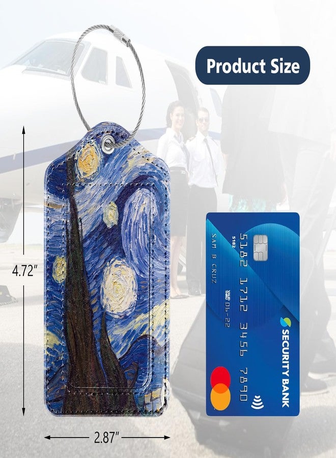 DTTO 2 Pcs Luggage Tags for Suitcases, Leather Travel Name ID Labels with Privacy Flap, Stainless Steel Loop for Women/Men/Kids/Girls, Nebulas Blue - Image 2