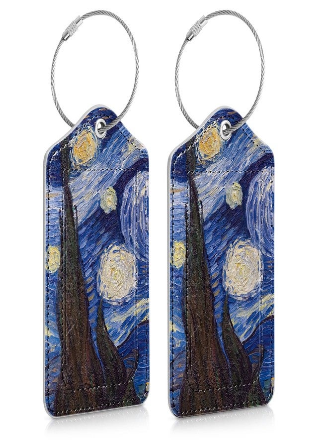 DTTO 2 Pcs Luggage Tags for Suitcases, Leather Travel Name ID Labels with Privacy Flap, Stainless Steel Loop for Women/Men/Kids/Girls, Nebulas Blue - Image 1