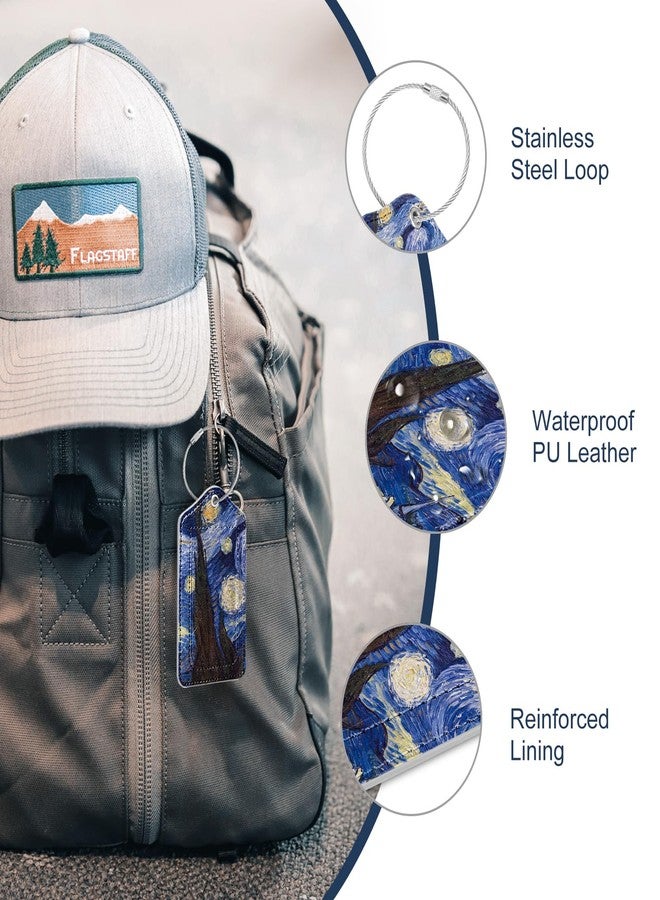 DTTO 2 Pcs Luggage Tags for Suitcases, Leather Travel Name ID Labels with Privacy Flap, Stainless Steel Loop for Women/Men/Kids/Girls, Nebulas Blue - Image 3