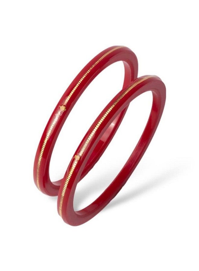 Hem Jewels by Ashok Jewellers 22kt (916) Yellow Gold Handmade Pola Bangles/Wedding Chooda/Churas for Women with Purity Certificate (Set of 2pcs) - Red (2.4 Aani) - Image 1