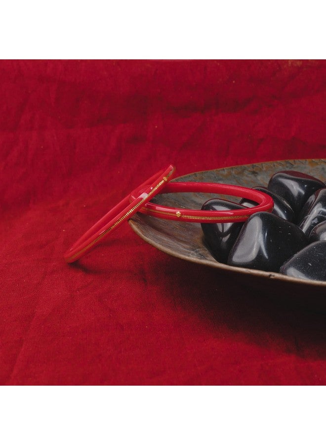 Hem Jewels by Ashok Jewellers 22kt (916) Yellow Gold Handmade Pola Bangles/Wedding Chooda/Churas for Women with Purity Certificate (Set of 2pcs) - Red (2.4 Aani) - Image 4