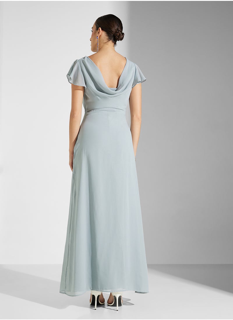 Anaya With Love Georgette Cowl Back Flutter Sleeve Maxi Dress  - Image 2