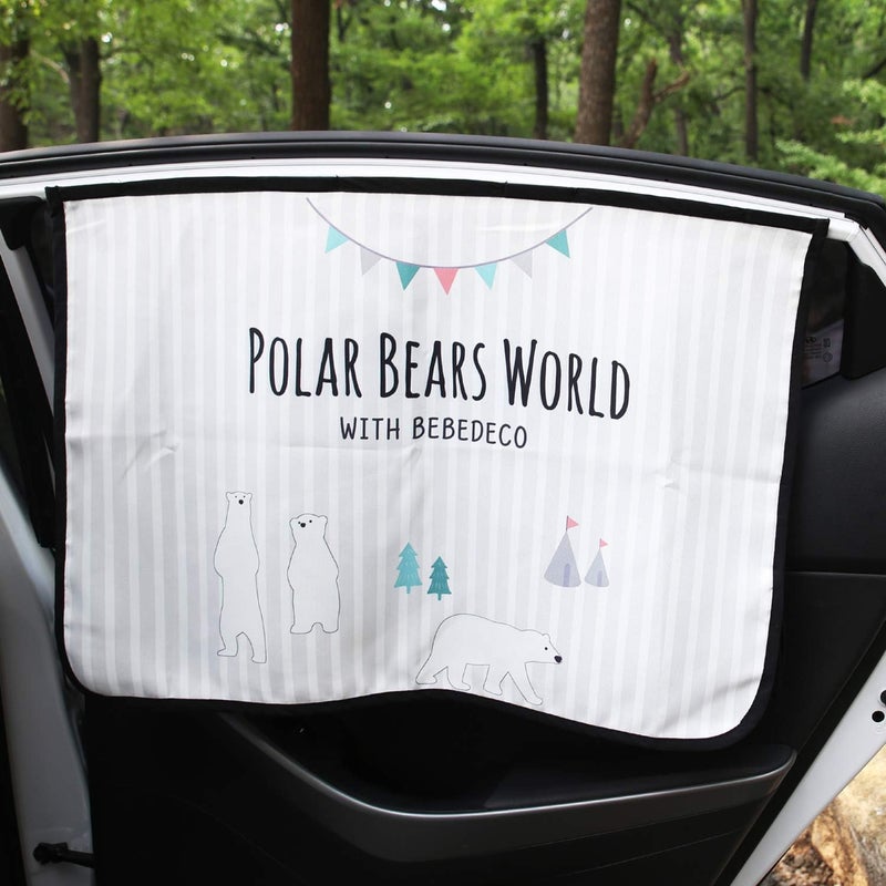 bebedeco Magnetic Car Sun Shade Curtain for Side Window – Sun Blocker and UV Protector for Baby, Kids, and Pets – Universal Fit with Built-in Magnets for Steel-Framed Door (Be-Pola Bear) - Image 2