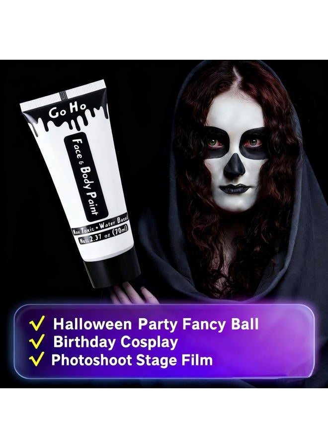 Go Ho Black and White Face Body Paint(4.74 oz),Water Based Cream White Black Face Painting Kit for SFX Cosplay Costumes Festivals Halloween Skull Zombie Skeleton Goth Vampire Makeup - Image 2