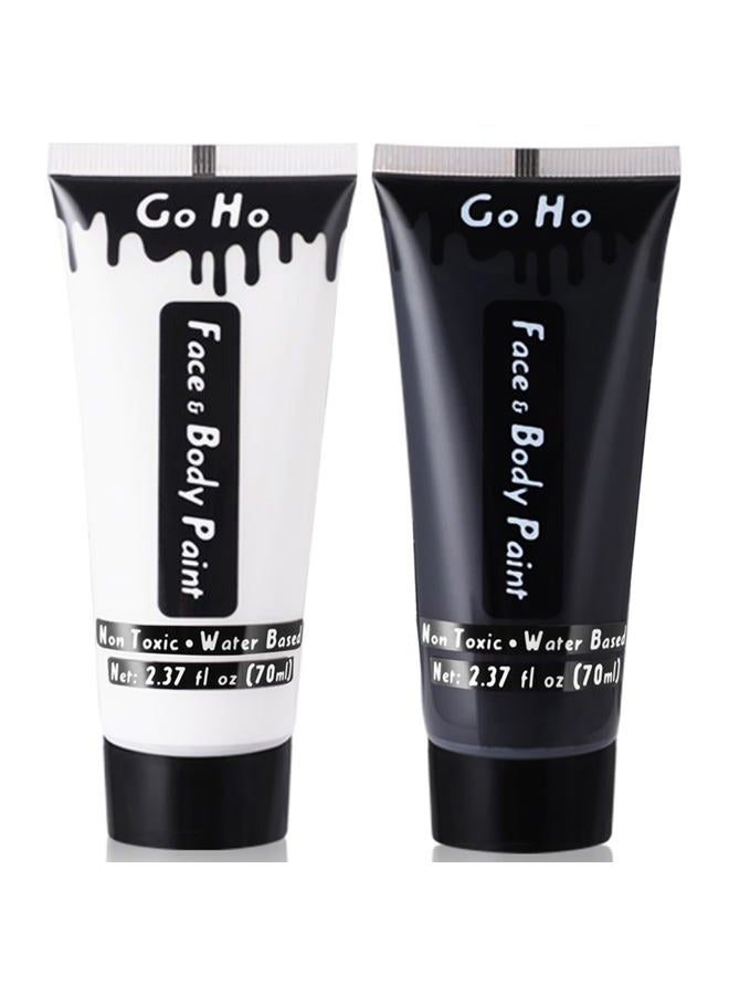 Go Ho Black and White Face Body Paint(4.74 oz),Water Based Cream White Black Face Painting Kit for SFX Cosplay Costumes Festivals Halloween Skull Zombie Skeleton Goth Vampire Makeup - Image 1